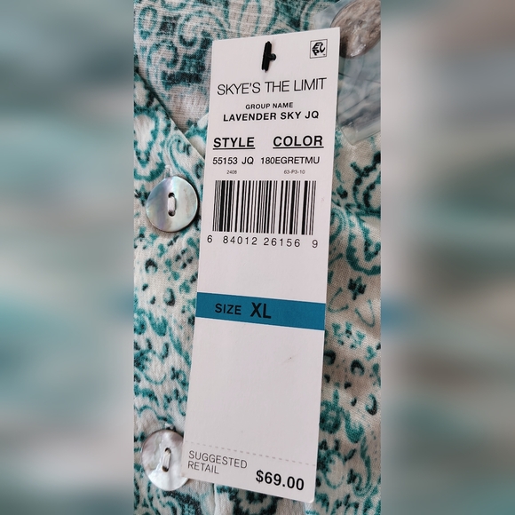 NWT Skye's The Limit Blue & White Patterned Button Front Top Sz XL - Picture 6 of 6